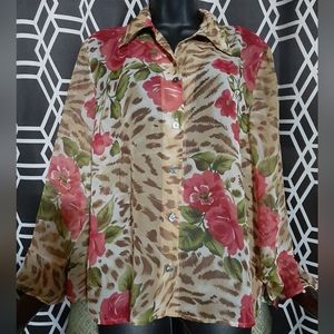Notations long sleeve button-down blouse size XL